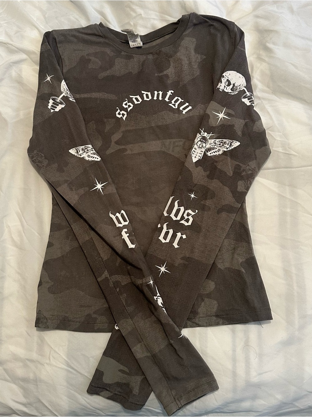 Darc Sport Women's  Camouflage Long Sleeve Tee with White Graphic Print